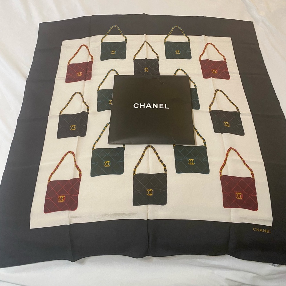 ✅💯Authentic Chanel Black and White Scarf with Bag Print. - Picture 2 of 3